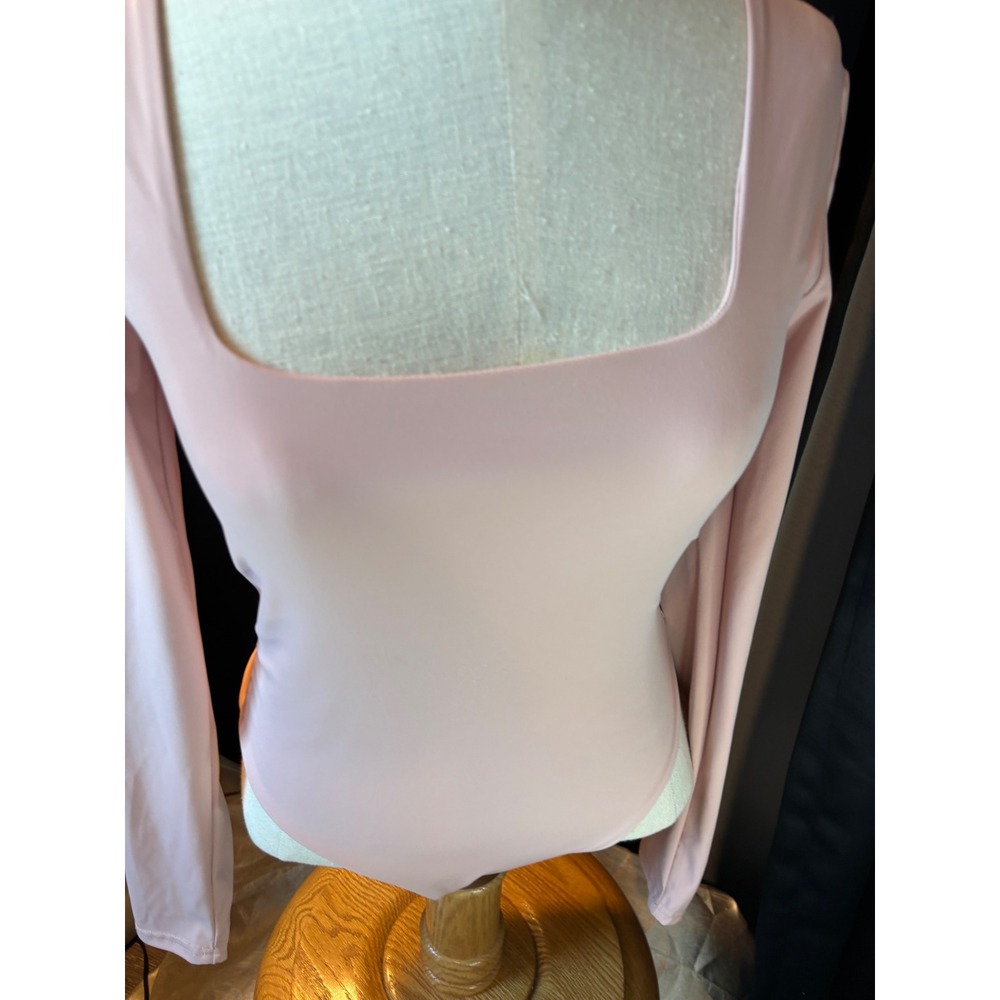 Lizette Collection Pink Long Sleeve Tie Front Square Neck Bodysuit LC7010LS M